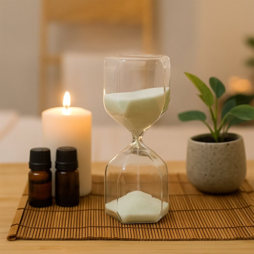 Hourglass-05.jpg Glass Hourglass Timer – Elegant 2.5-Minute Visual Focus Timer