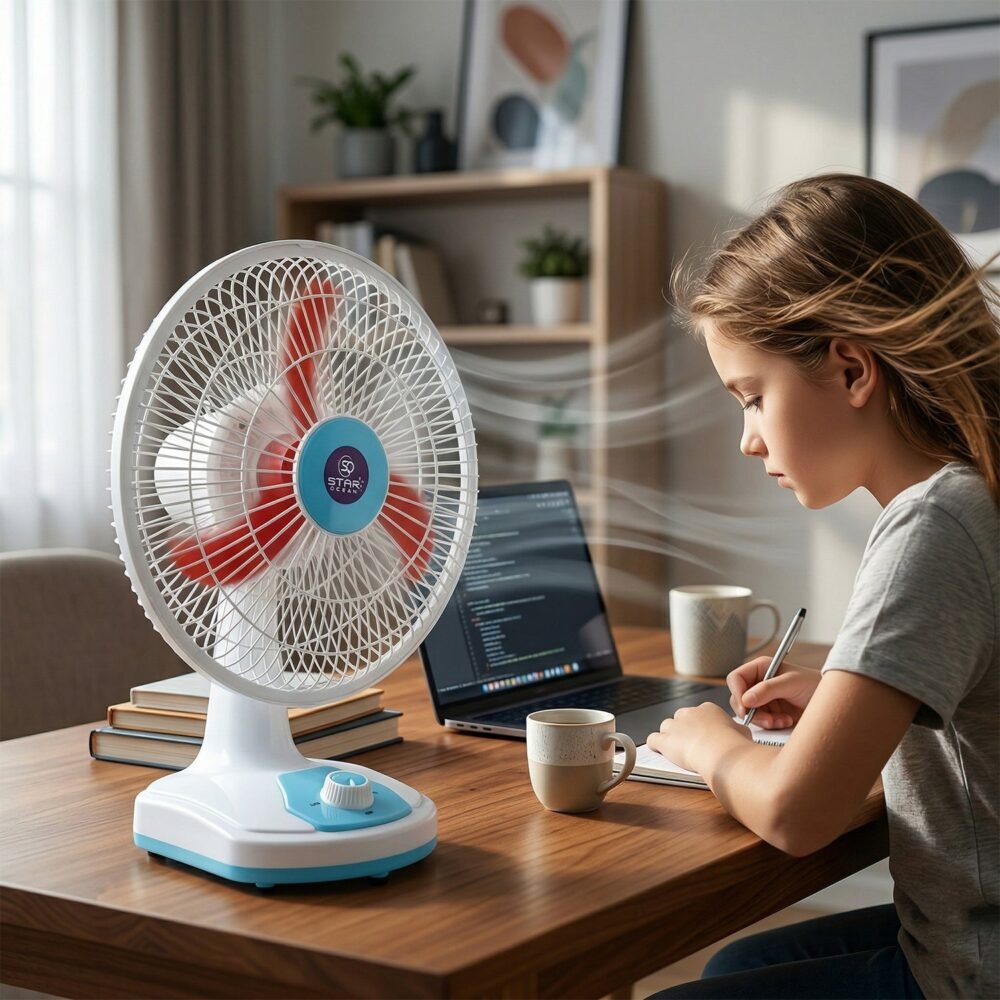 HybrideTableFan-05.jpg Rechargeable Table Fan – Portable with LED Light & Dual Power