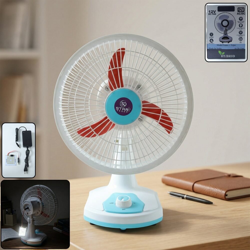HybrideTableFan-WOSKU-01.jpg Rechargeable Table Fan – Portable with LED Light & Dual Power