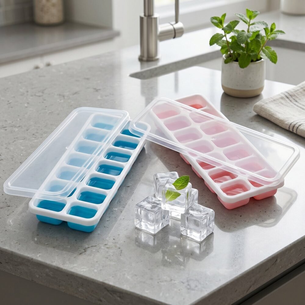Plastic Ice Cube Tray with Lid – Hygienic & Easy Release, Pack of 2