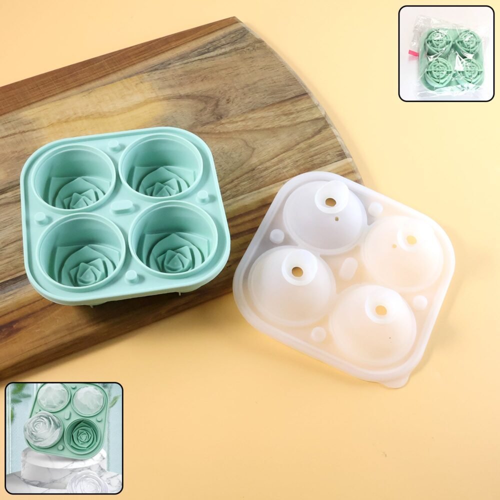 IceCubeMaker-WOSKU-01.jpg Rose Shape Ice Cube Tray – 4-Grid Silicone Mold with Lid