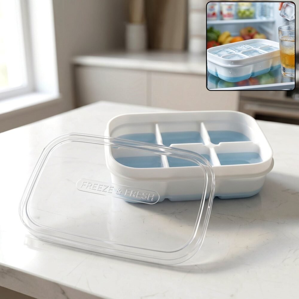 Mini Plastic 6-Cavity Ice Cube Tray – Space-Saving & Reusable