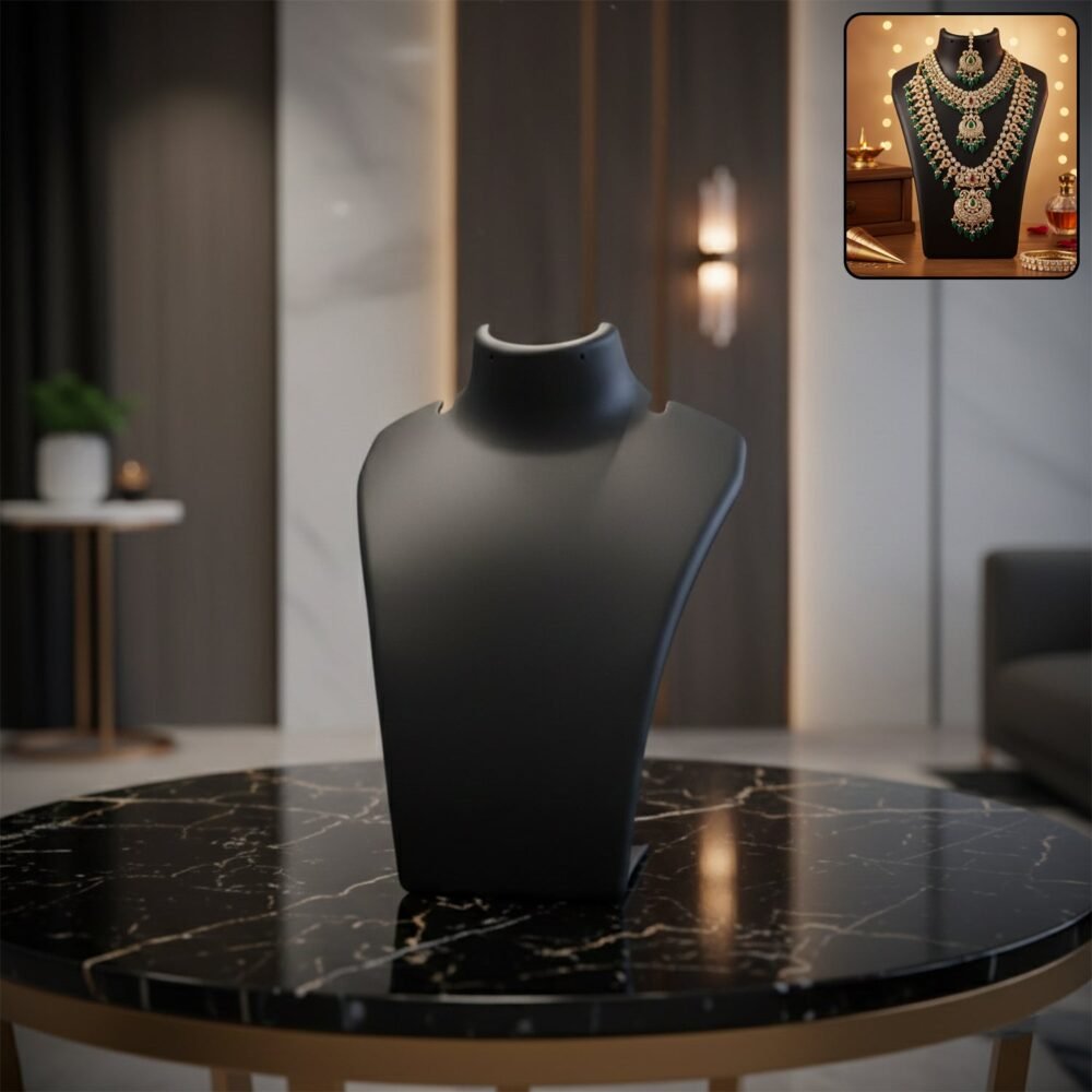 JewelleryStandHolder-WOSKU-01.jpg Necklace Display Stand – Premium Black Mannequin Bust 15x11 cm