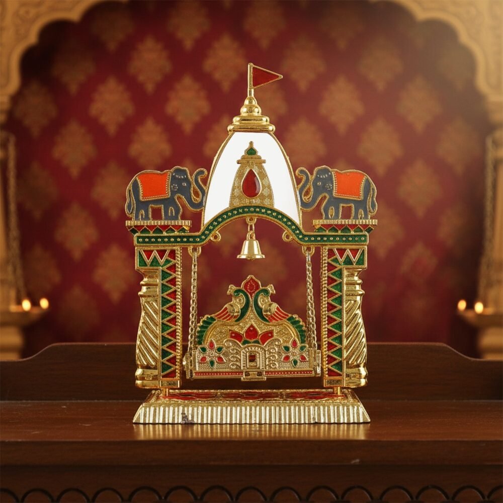 Jhula-02.jpg Pooja Jhula Mandir – Traditional Decorative Idol Swing with Bell
