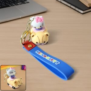 Cartoon Cat Silicone Keychain – Cute Soft Key Holder with Wrist Strap