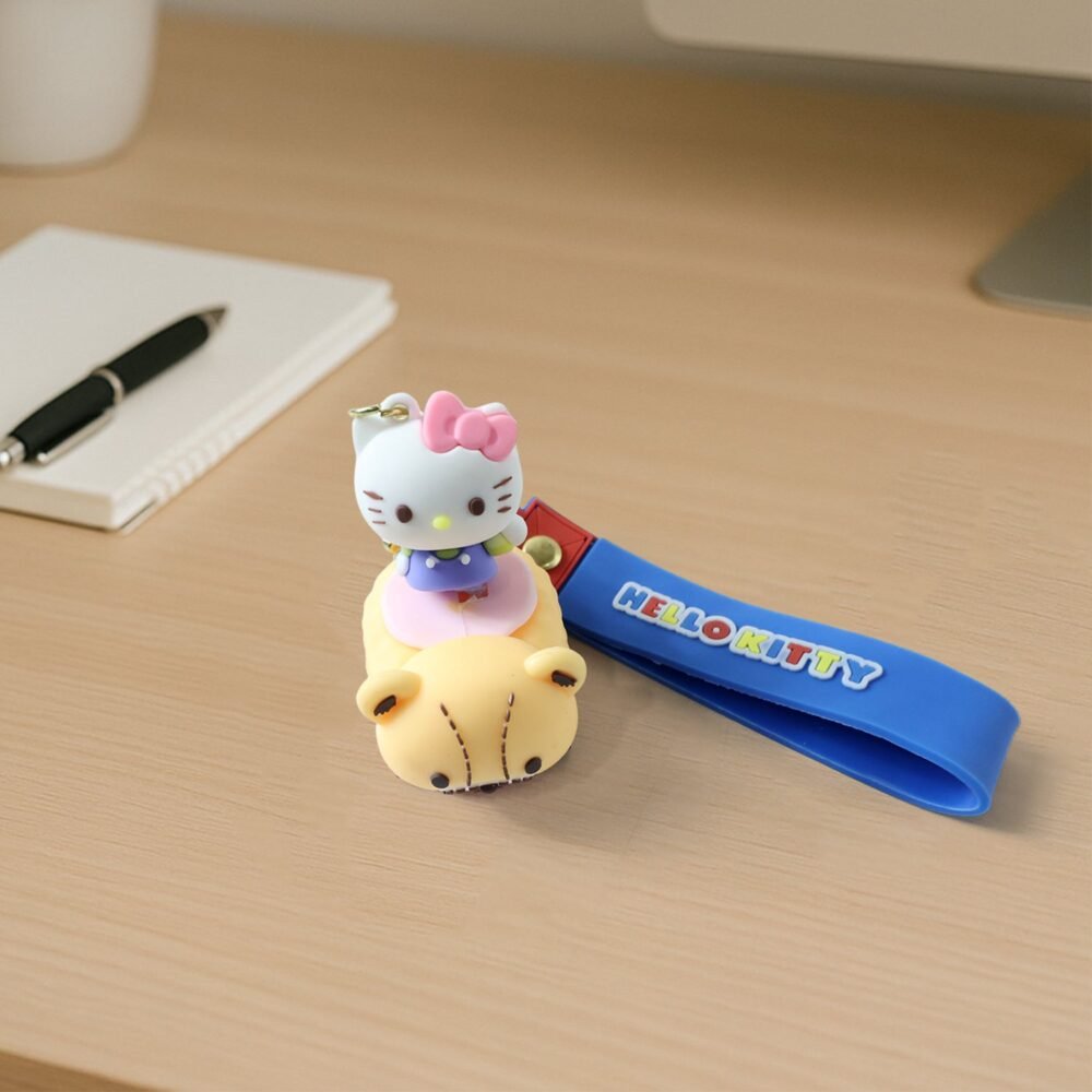 Cartoon Cat Silicone Keychain – Cute Soft Key Holder with Wrist Strap