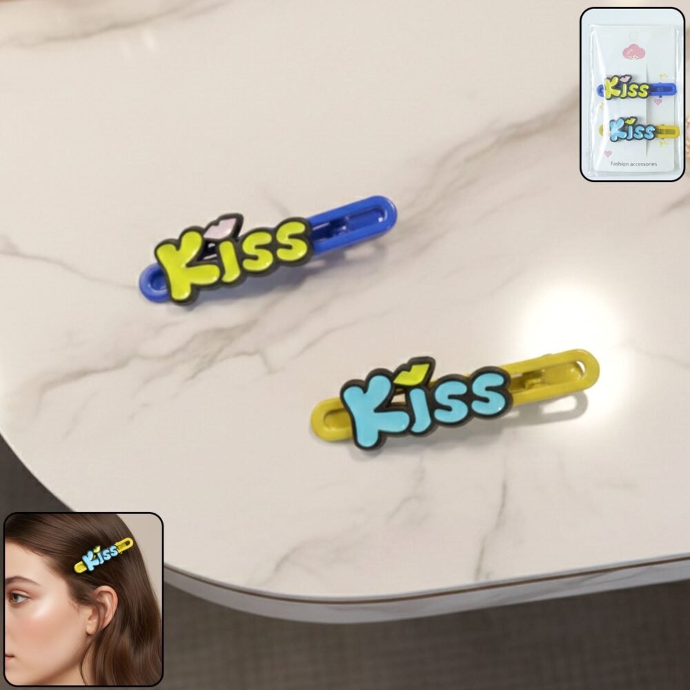 KissHairClip-WOSKU-01_c5bb8efc-a09a-424f-bc5e-cd8e423af9bb.jpg Kiss Text Hair Clip Set – Cute & Playful 2-Piece Snap Clips