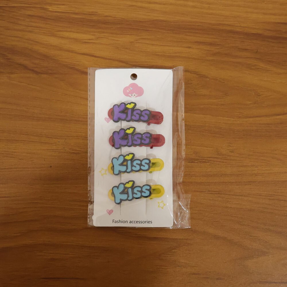 Kiss Text Hair Clip Set – Trendy 4-Piece Decorative Hair Accessories