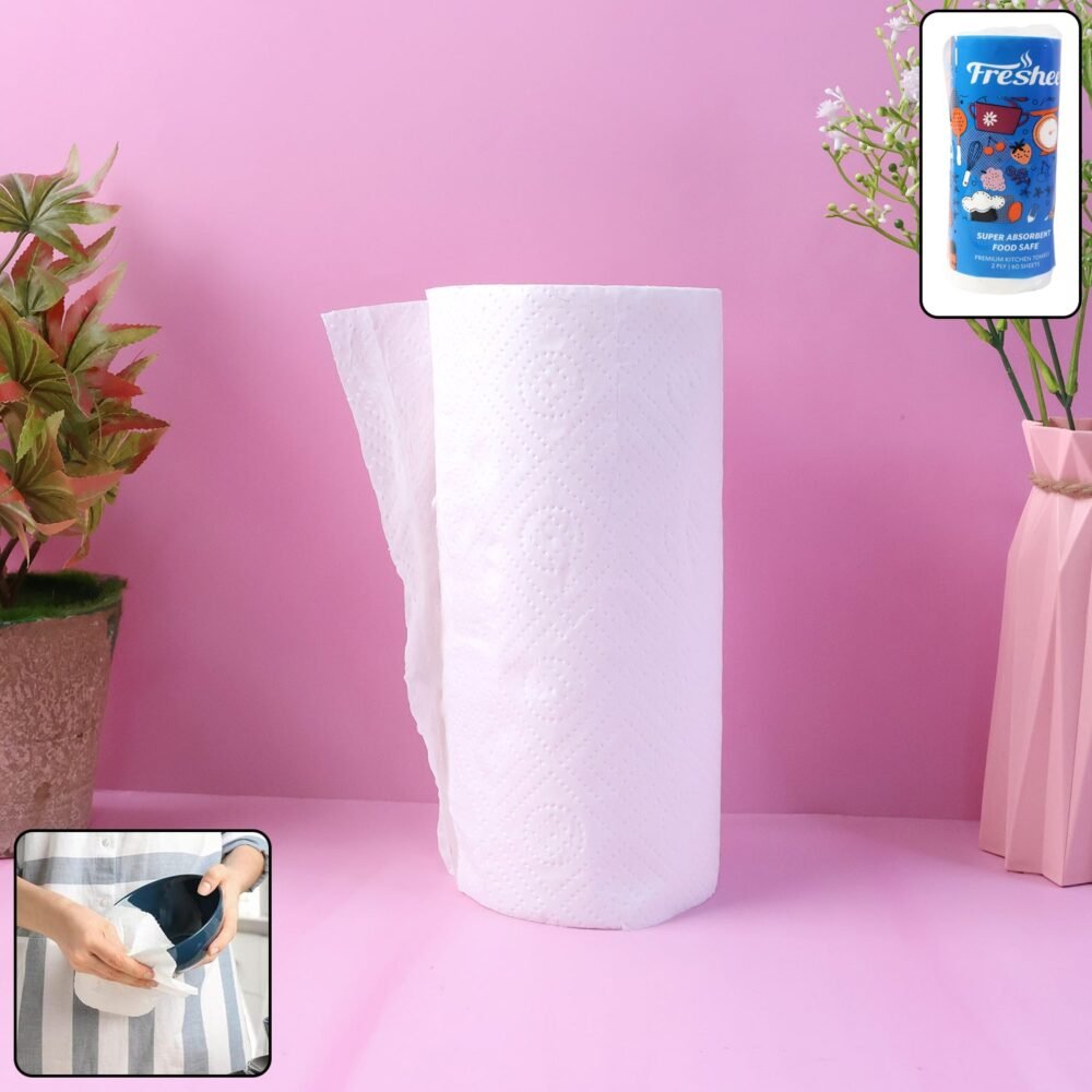Kitchen Paper Towel Roll – 60 Super Absorbent Sheets