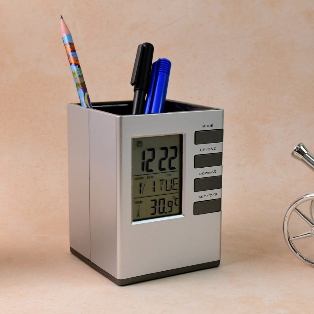 Digital Desk Clock – Multifunction with Pen Holder & Temp Display