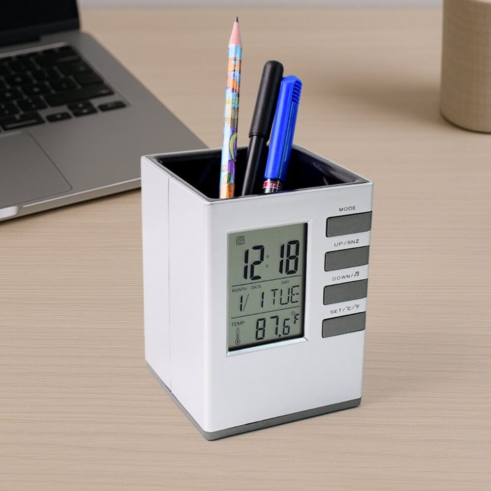 Digital Desk Clock – Multifunction with Pen Holder & Temp Display