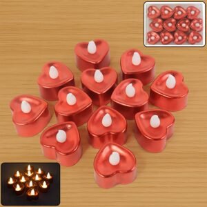 Heart Shaped LED Tea Light Candles – 12 Pc Mix Color Set