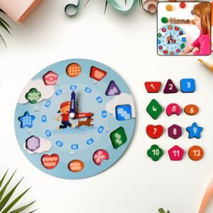 Wooden Educational Learning Clock Toy – Movable Hands & Shape Blocks