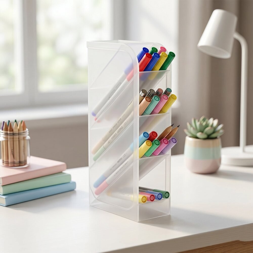 Desk Organizer – 4 Compartments in Clear Plastic for Office Supplies