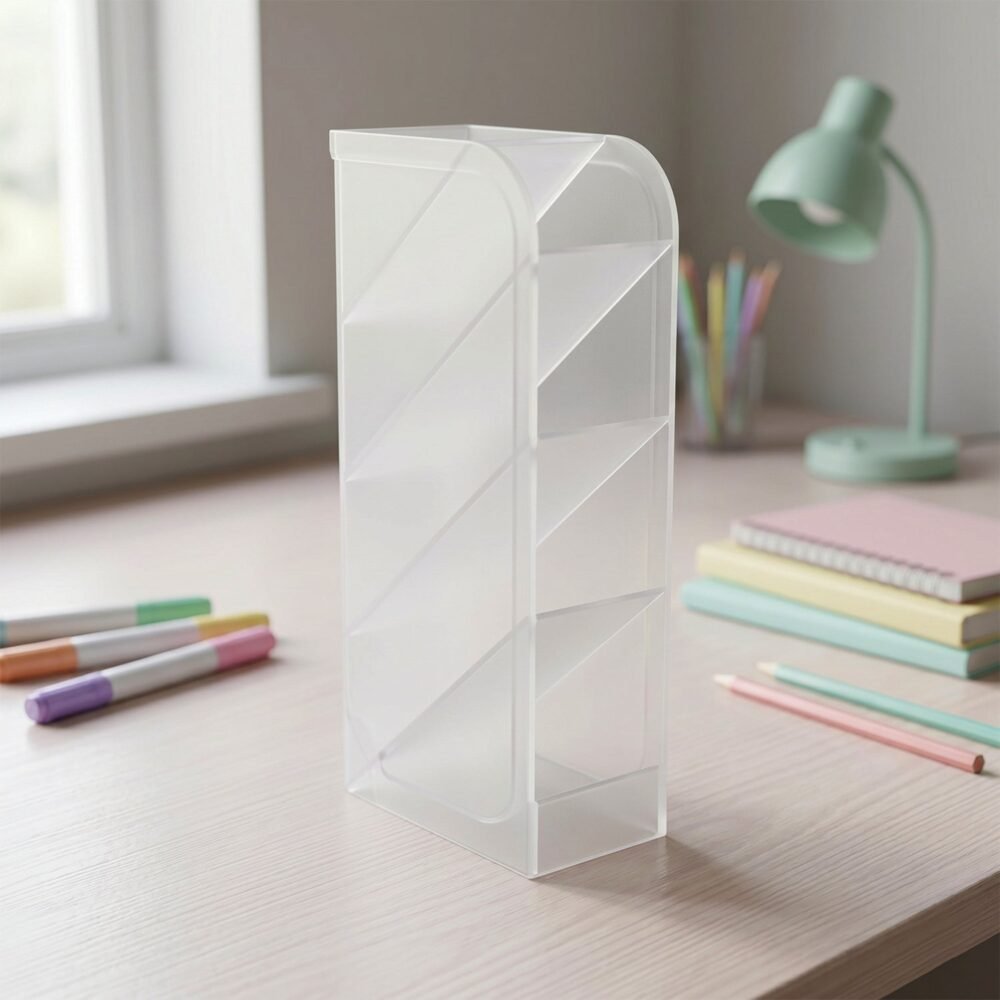 Desk Organizer – 4 Compartments in Clear Plastic for Office Supplies