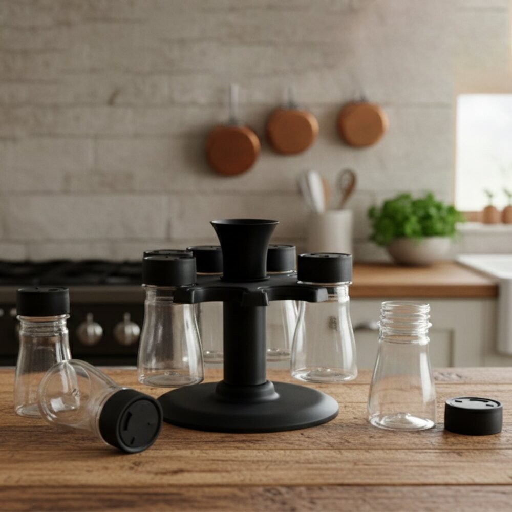 Revolving Plastic Spice Rack – 8 Jars with Rotating Stand