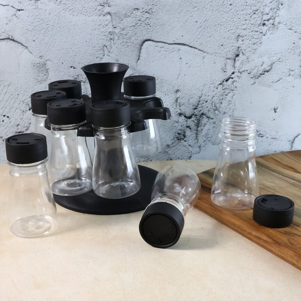 Revolving Plastic Spice Rack – 8 Jars with Rotating Stand
