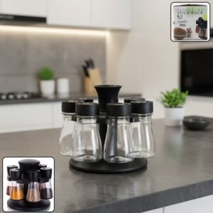 MasalaOrganizer-WOSKU-01.jpg Revolving Plastic Spice Rack – 8 Jars with Rotating Stand