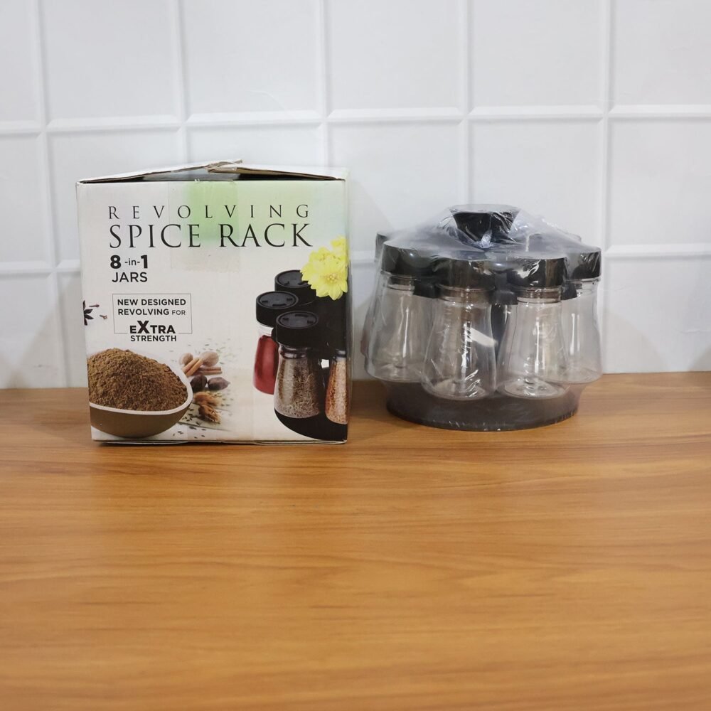 Revolving Plastic Spice Rack – 8 Jars with Rotating Stand