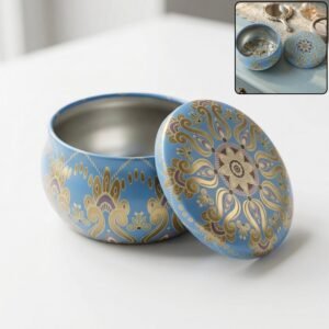 MatkaShapedTinBox-WOSKU-01.jpg Mandala Metal Candle Container – Reusable & Vibrant Decor