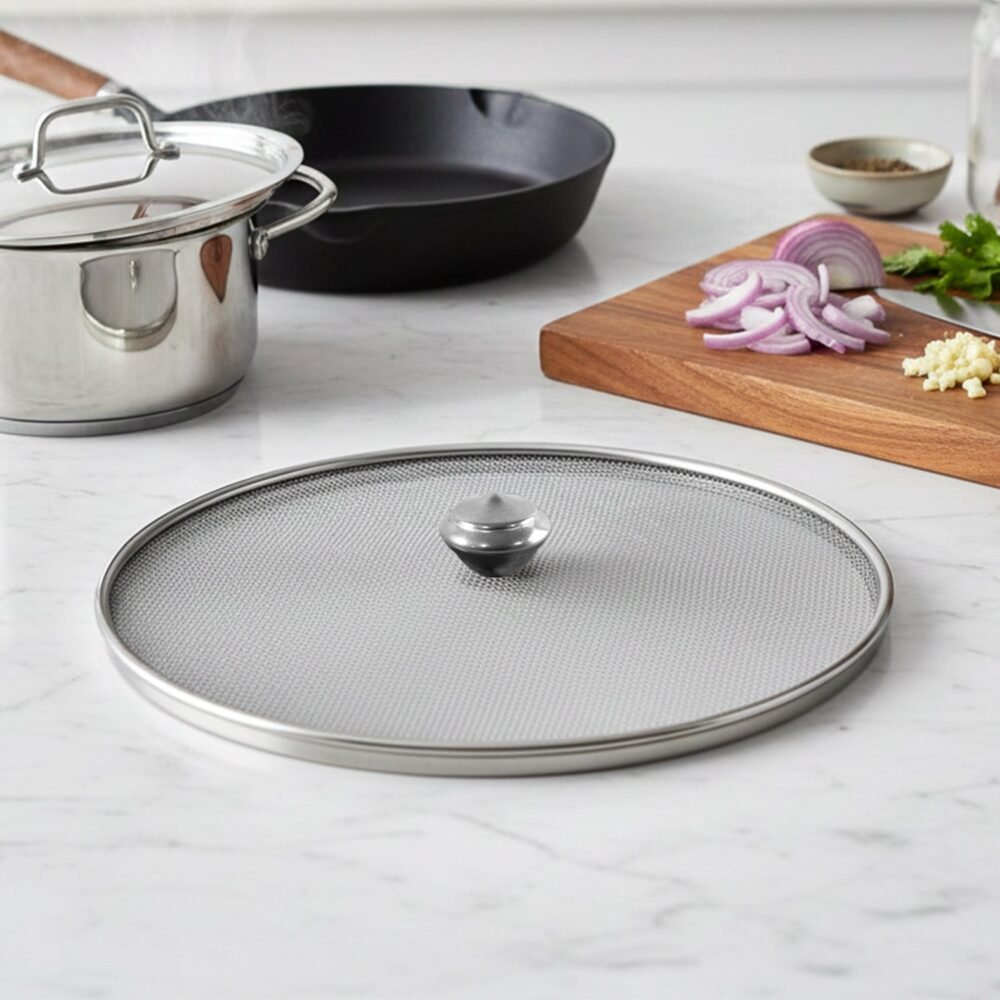 Mesh-Net-Cover-for-Cooking-03.jpg Food Net Cover Lid – 8 Inch Stainless Steel Splatter Guard