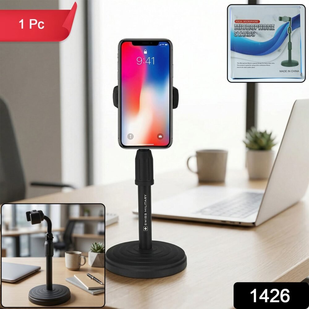 Microphone-Stand-WOSKU-02.jpg Adjustable 360° Rotating Phone Holder – Stable, Universal Fit for Desk