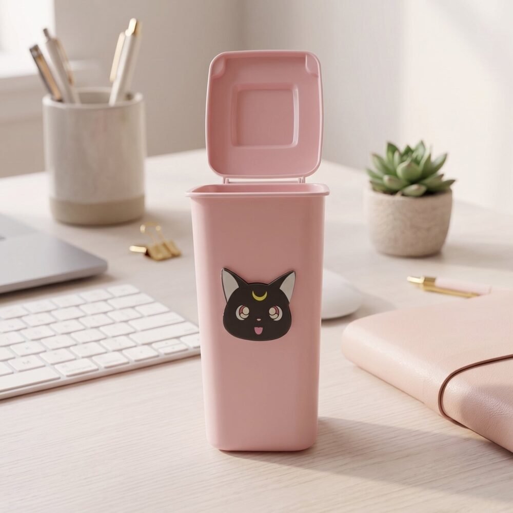 Mini Trash Can Pen Stand – Cute Desk Organizer with Lid