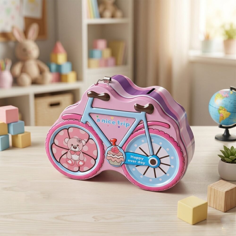 Bicycle Shape Piggy Bank – Colourful Kids’ Saving Toy with Lock