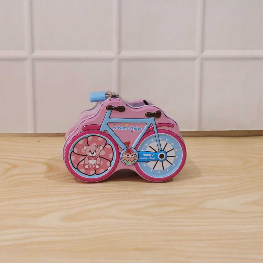 Bicycle Shape Piggy Bank – Colourful Kids’ Saving Toy with Lock