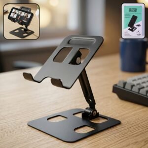 Adjustable Metal Mobile Stand – Foldable & Stable Desk Holder
