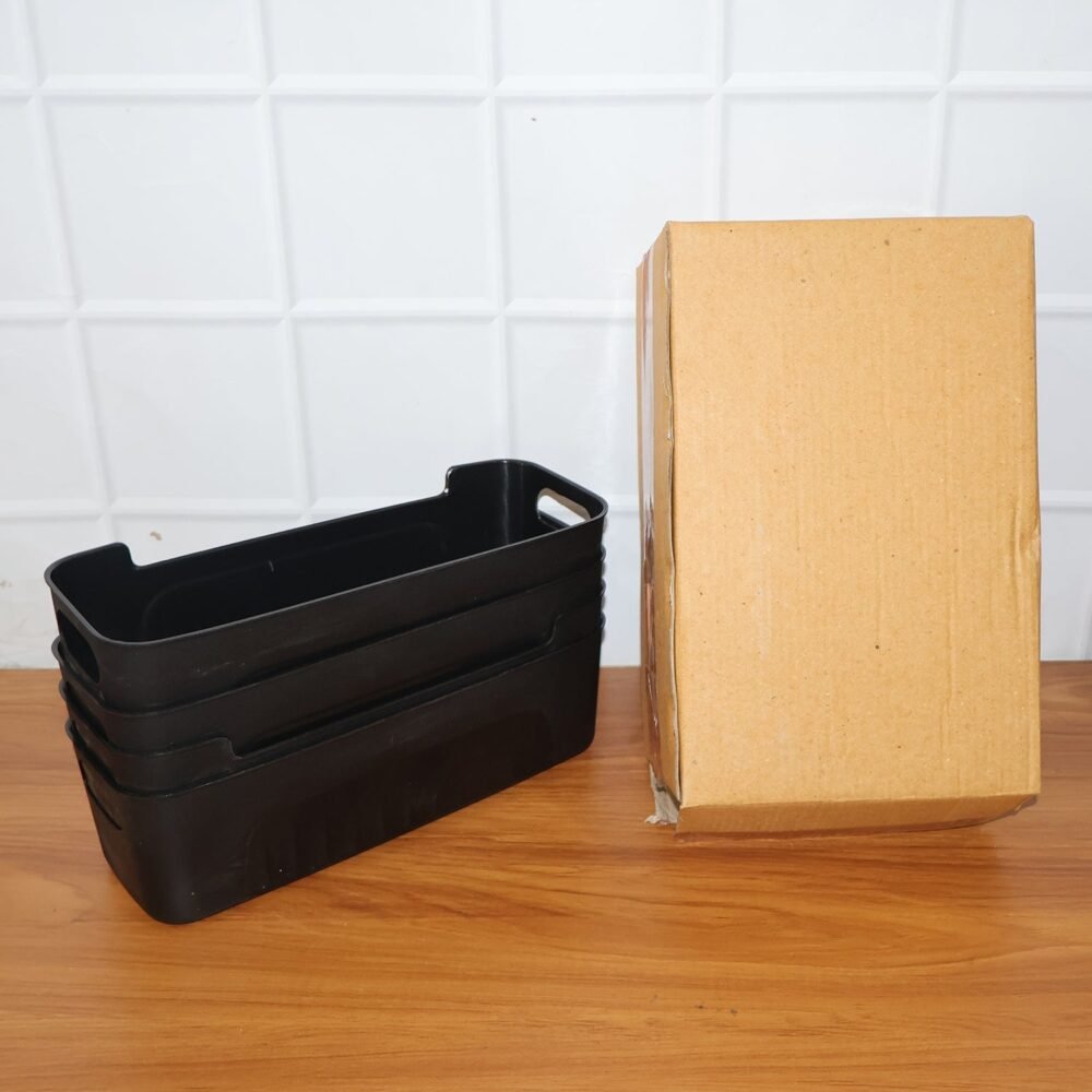 Multi-useBox-live_3afff742-6860-433a-ae27-5ac4ff38950a.jpg Black Plastic Storage Basket Tray – 4-Piece Stackable Organizer