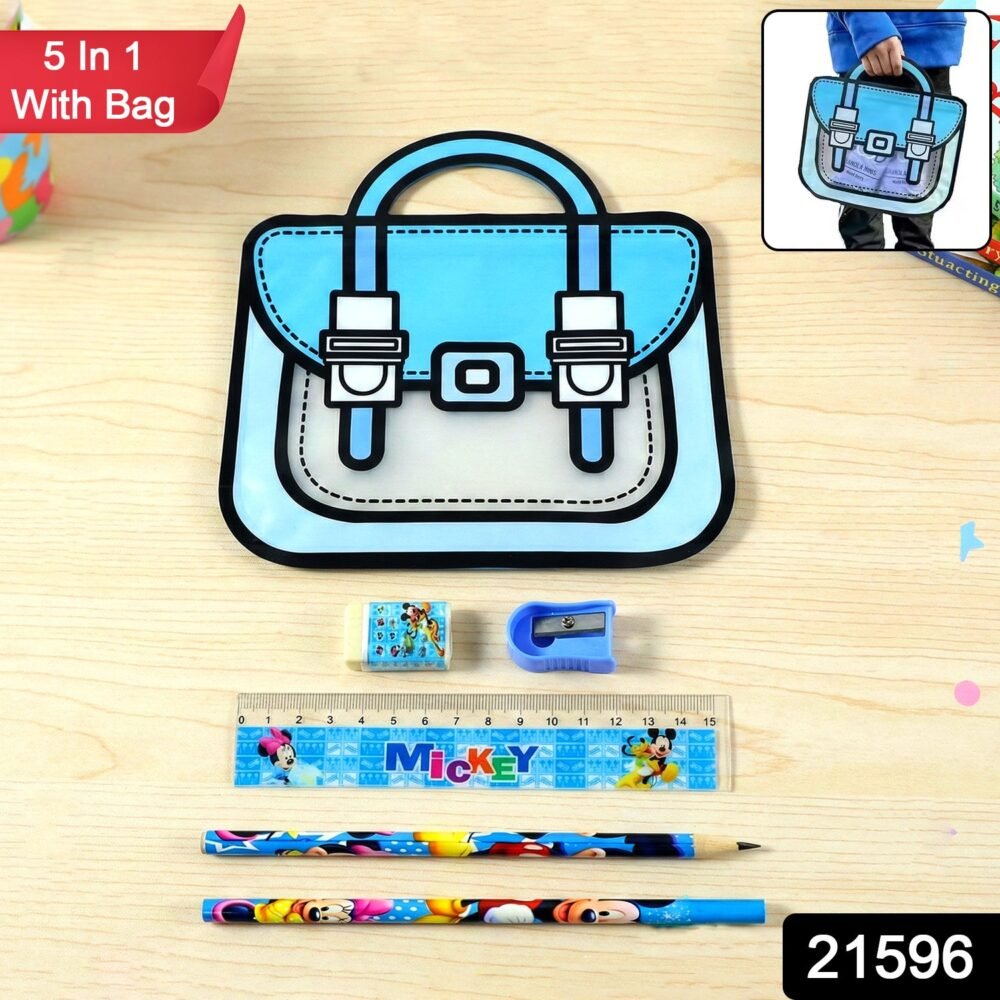 PVCBagsKids-WSKU-01.jpg Kids Stationery Kit – 5 in 1 Cartoon Style Carry Bag