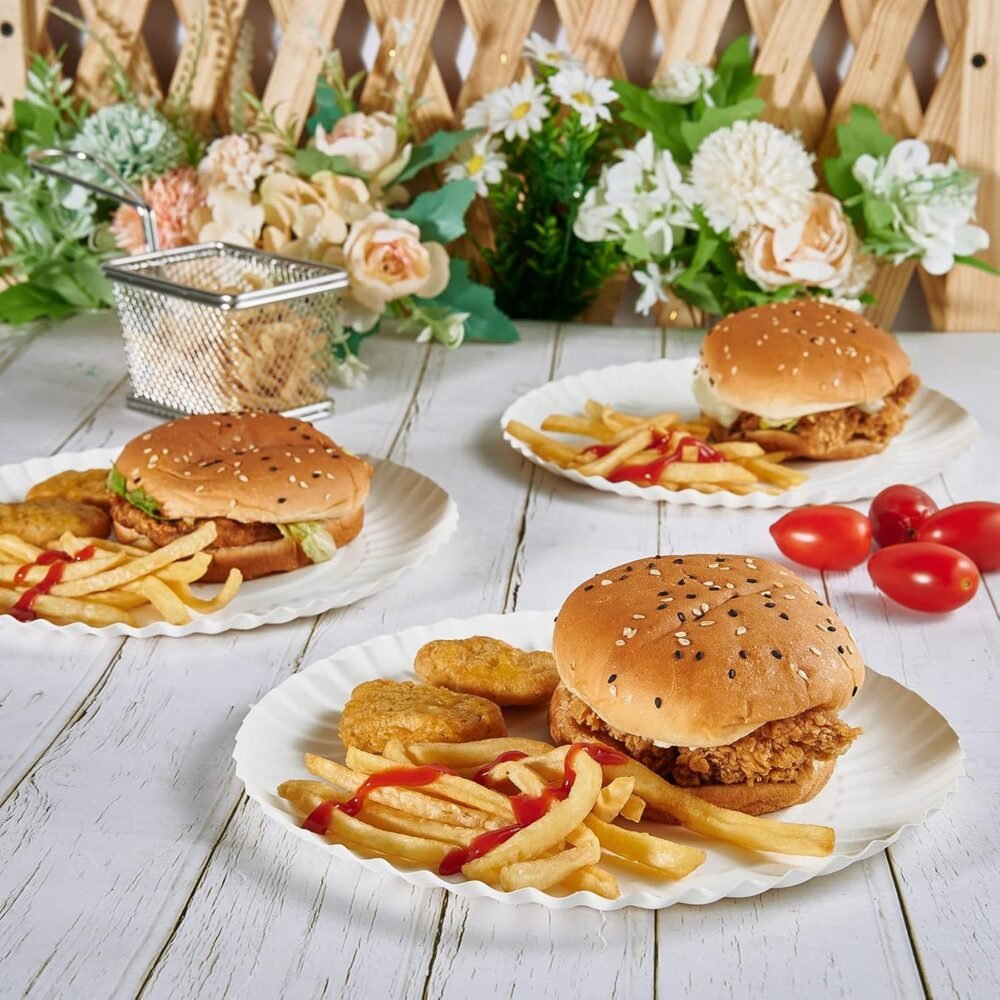 Compostable Paper Plates – 9 Inch, Leak-Resistant & Eco-Friendly
