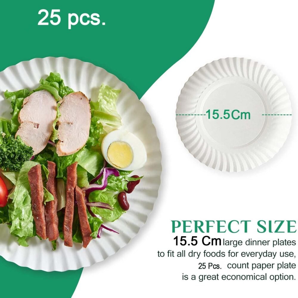 Compostable Paper Plates – 7 Inch Sturdy Eco-Friendly Pack of 25