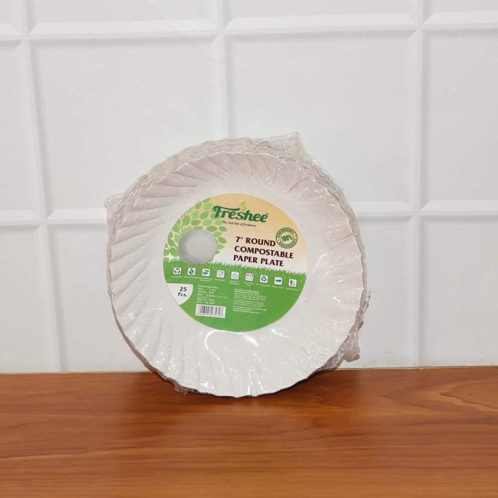 Compostable Paper Plates – 7 Inch Sturdy Eco-Friendly Pack of 25