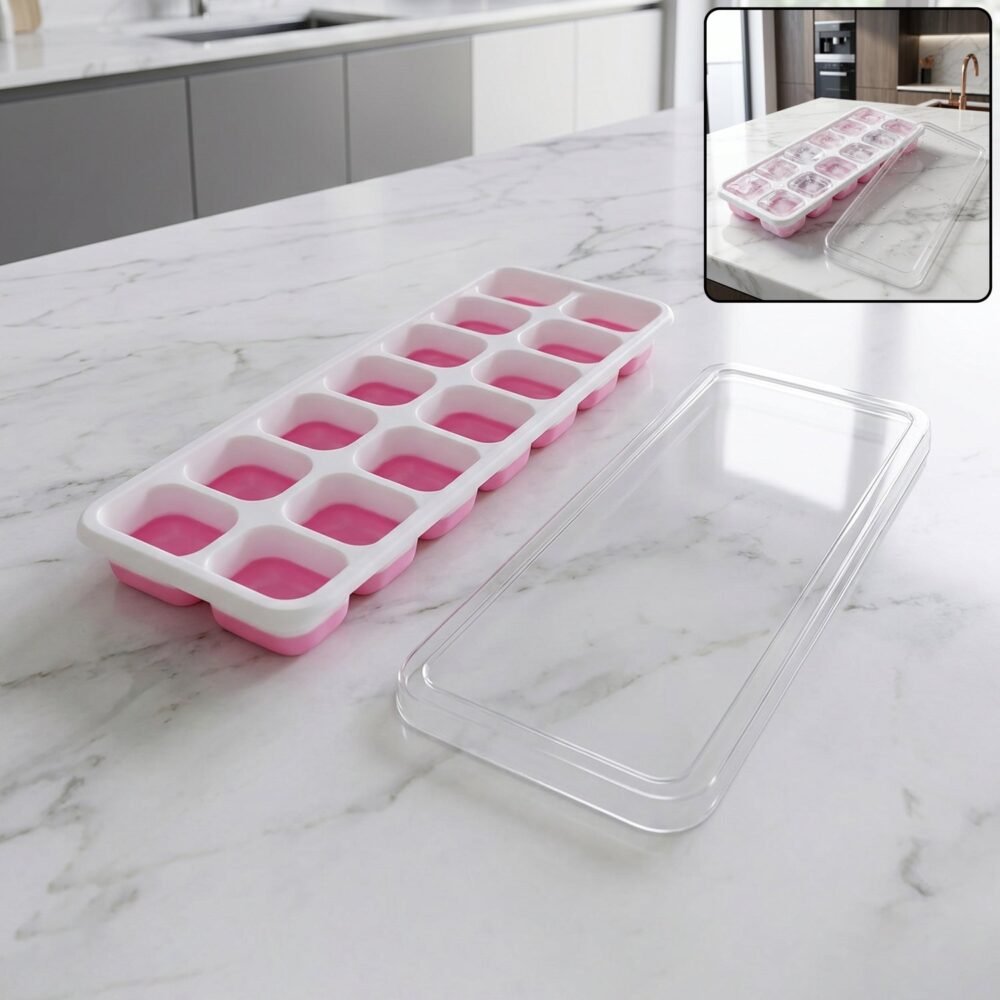 PinkIceCubeTrays-01.jpg Plastic Ice Cube Tray – Durable with Lid for Easy Freezing