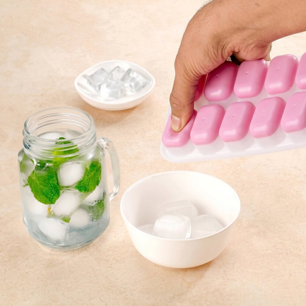 PinkIceCubeTrays-05.jpg Plastic Ice Cube Tray – Durable with Lid for Easy Freezing