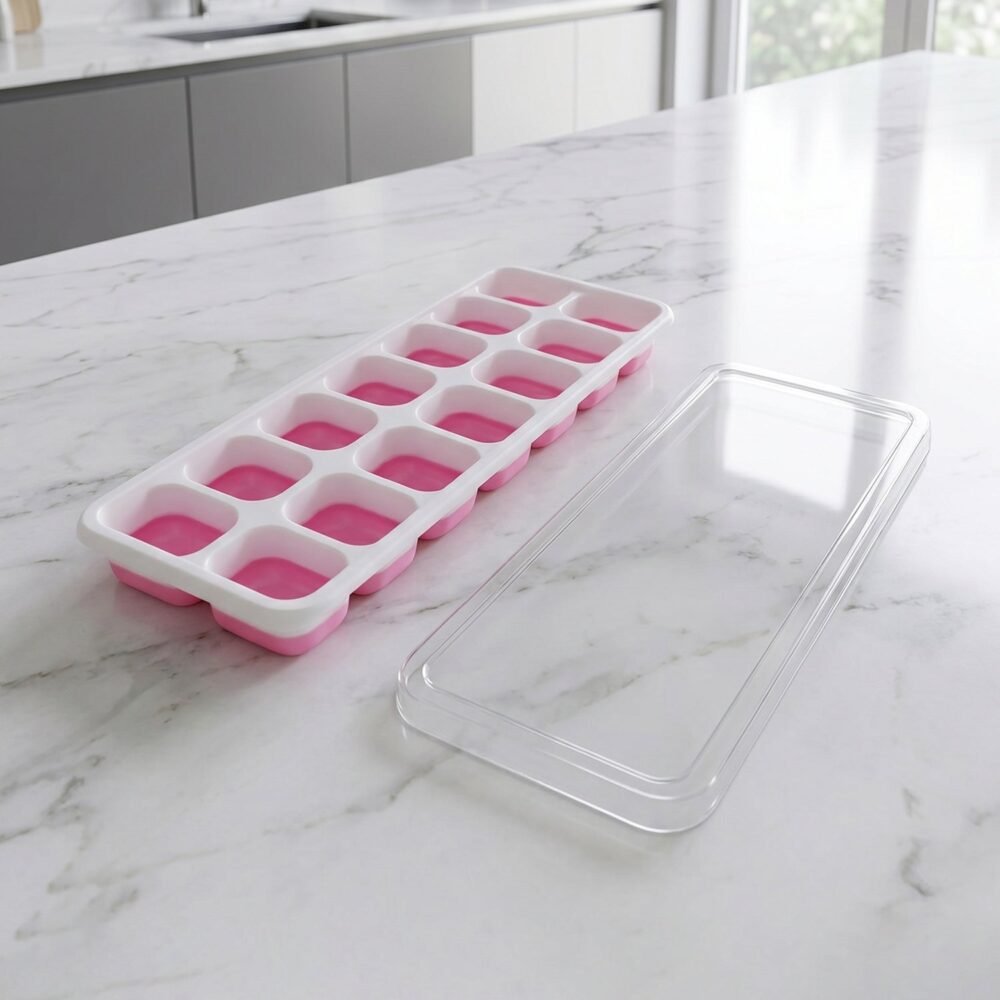 PinkIceCubeTrays-06.jpg Plastic Ice Cube Tray – Durable with Lid for Easy Freezing