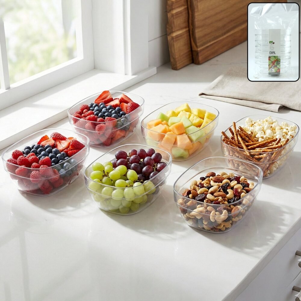 Plastic-Crystal-Bowl-1.jpg Clear Oval Serving Bowls Set – 6-Piece Multipurpose Kitchen Essential