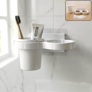 PlasticBathroomOrganizer-WOSKU-01.jpg Wall Mounted Toothbrush Holder Set – Space-Saving Bathroom Organizer