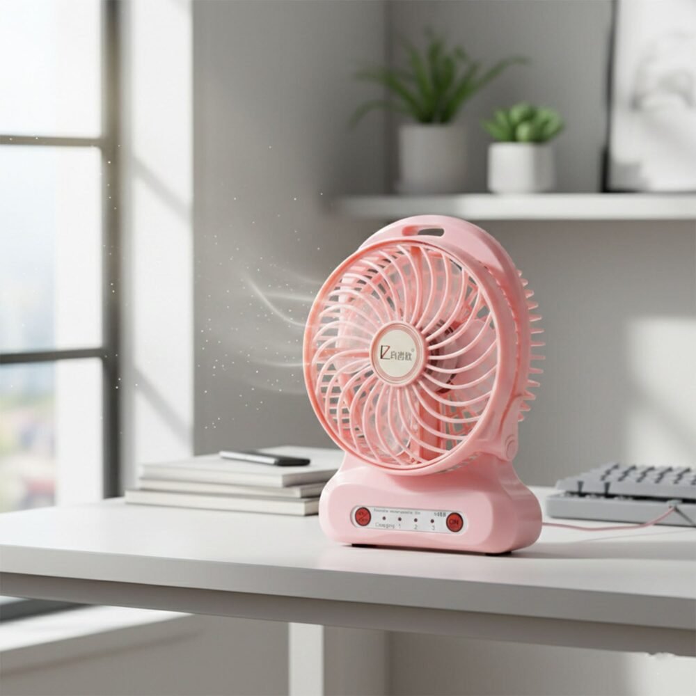 PortableFan-02.jpg Portable USB Rechargeable Desk Fan – Compact Cooling with Speed Control