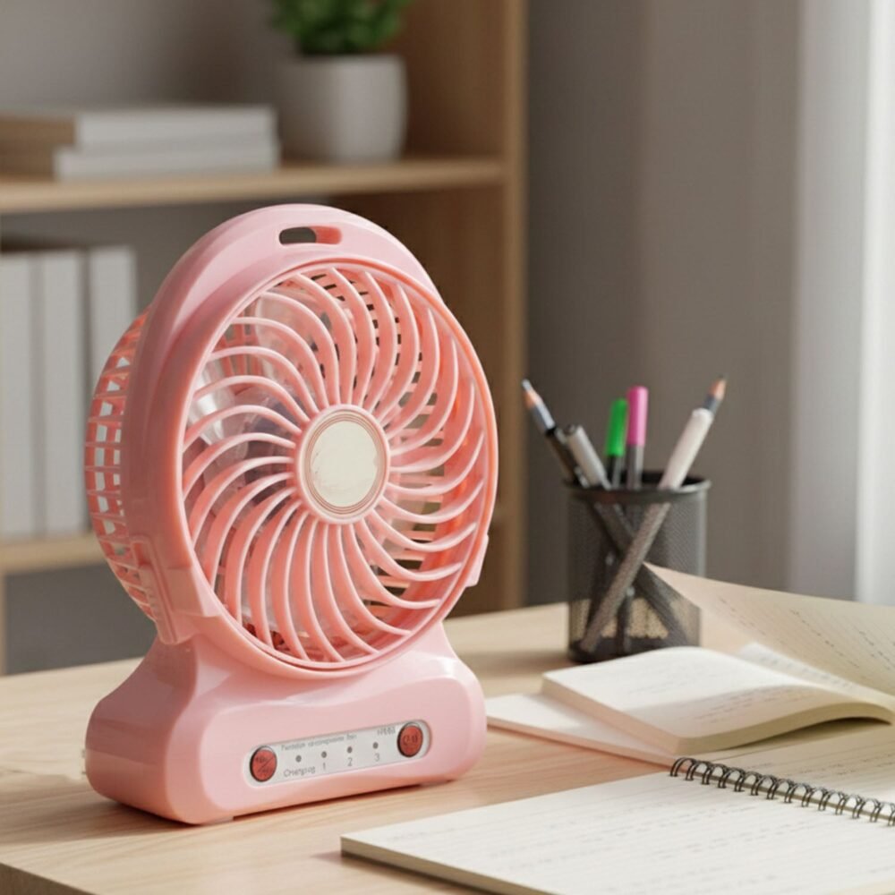 PortableFan-05.jpg Portable USB Rechargeable Desk Fan – Compact Cooling with Speed Control
