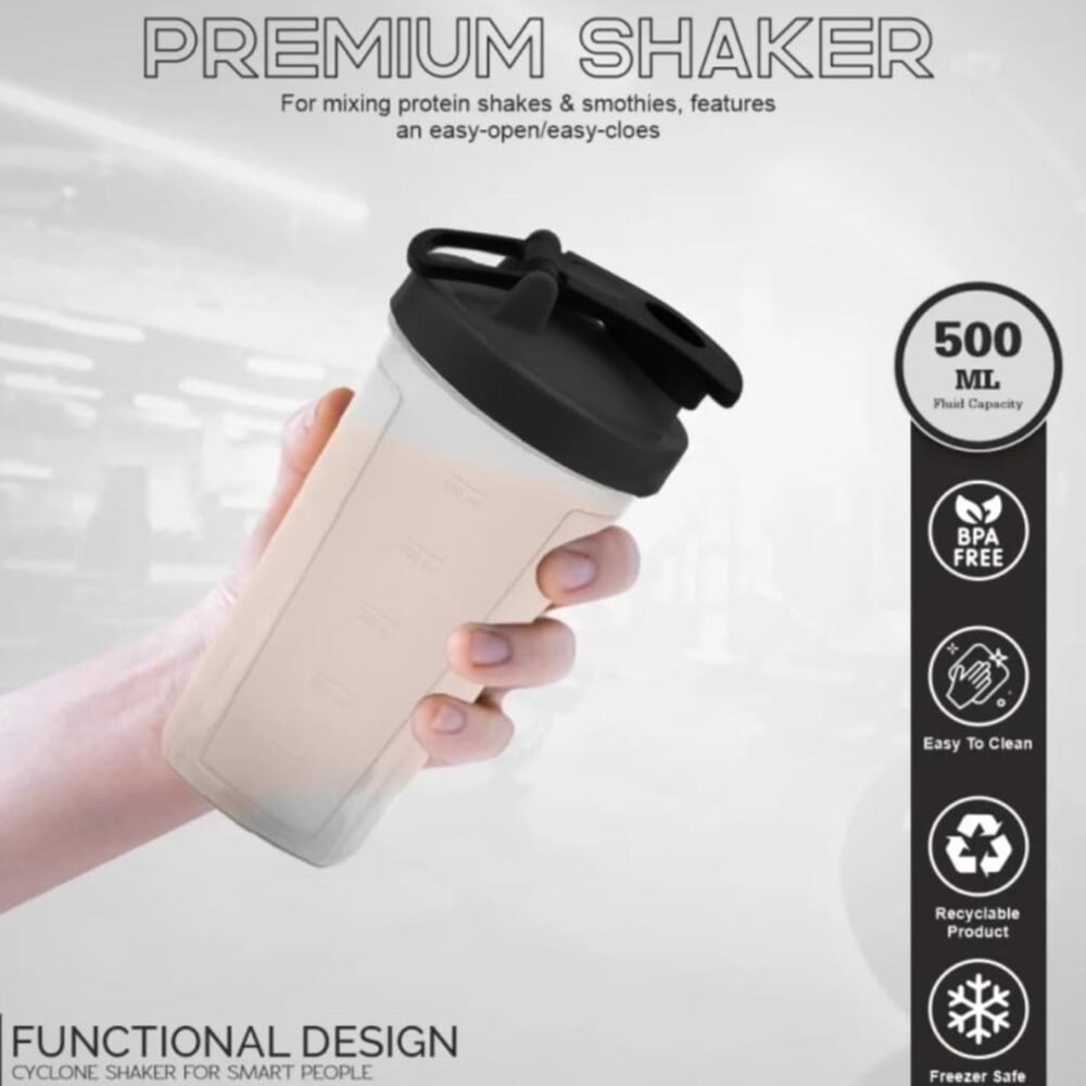 500 ml Plastic Gym Shaker Bottle – Leakproof with Mixing Ball