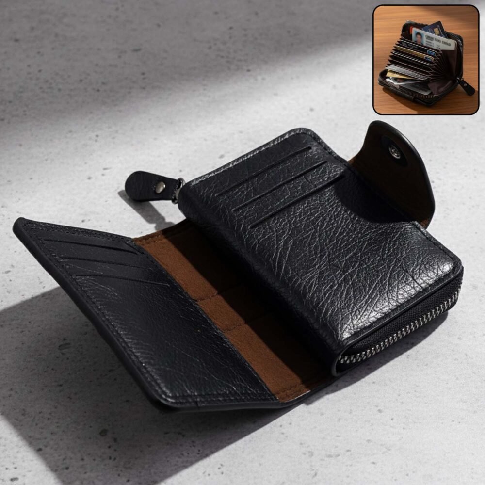 Purse-WOSKU-01_89746080-a769-4da5-8a34-879054b15e32.jpg Black Zip-Around Card Holder Wallet – Secure Multi-Card Organizer