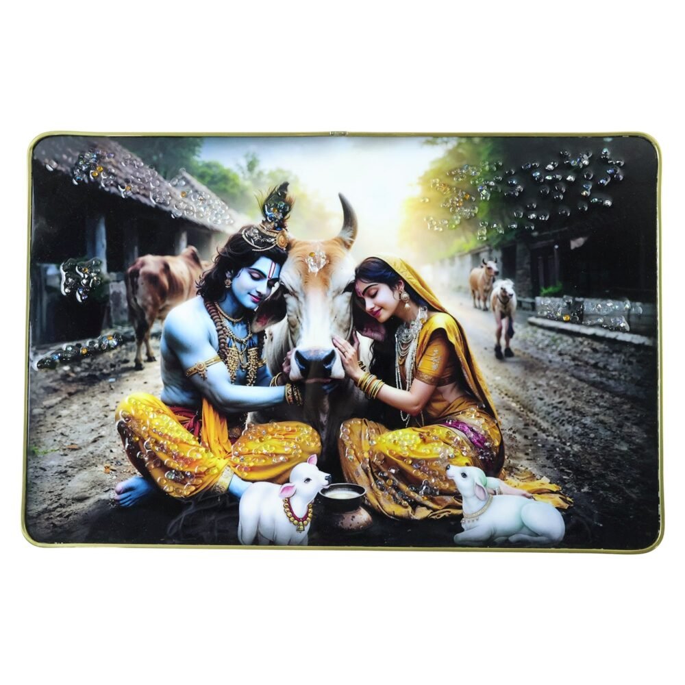 Radha Krishna Village Scene Wall Frame – Peaceful & Elegant Decor