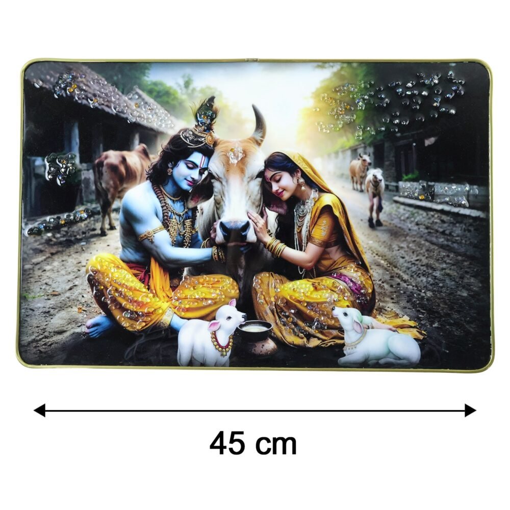 Radha Krishna Village Scene Wall Frame – Peaceful & Elegant Decor