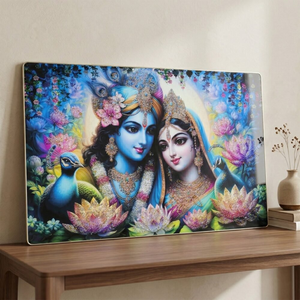 Radha Krishna Wall Frame – Vibrant Spiritual Artwork for Home
