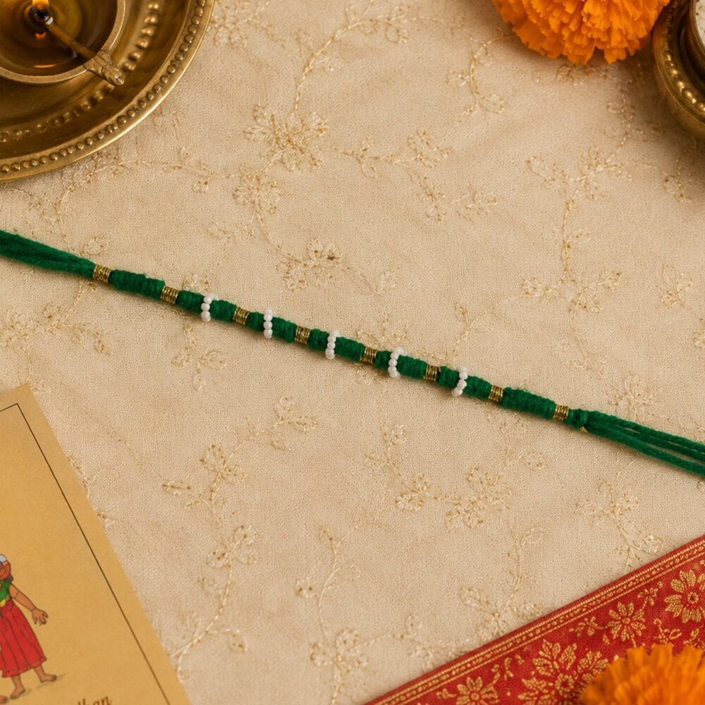 Traditional Green Pearl Beaded Rakhi – Handmade Festive Bracelet