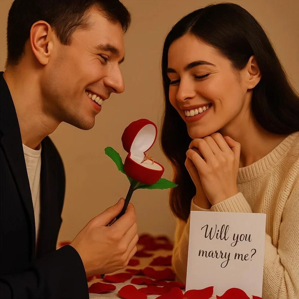 Red-Rose-Ring-Box-03.jpg Artificial Rose Ring Box Set – 2 Piece Flower-Shaped Gift