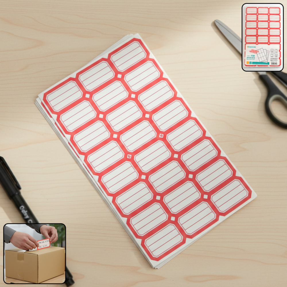 RedSticker-WOSKU-01.png Self-Adhesive Label Stickers – 50 Red & White Sheets for Easy Organization